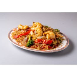 Fideos fritos con gambas. Dragón Oriental Restaurante chino Alcorcón