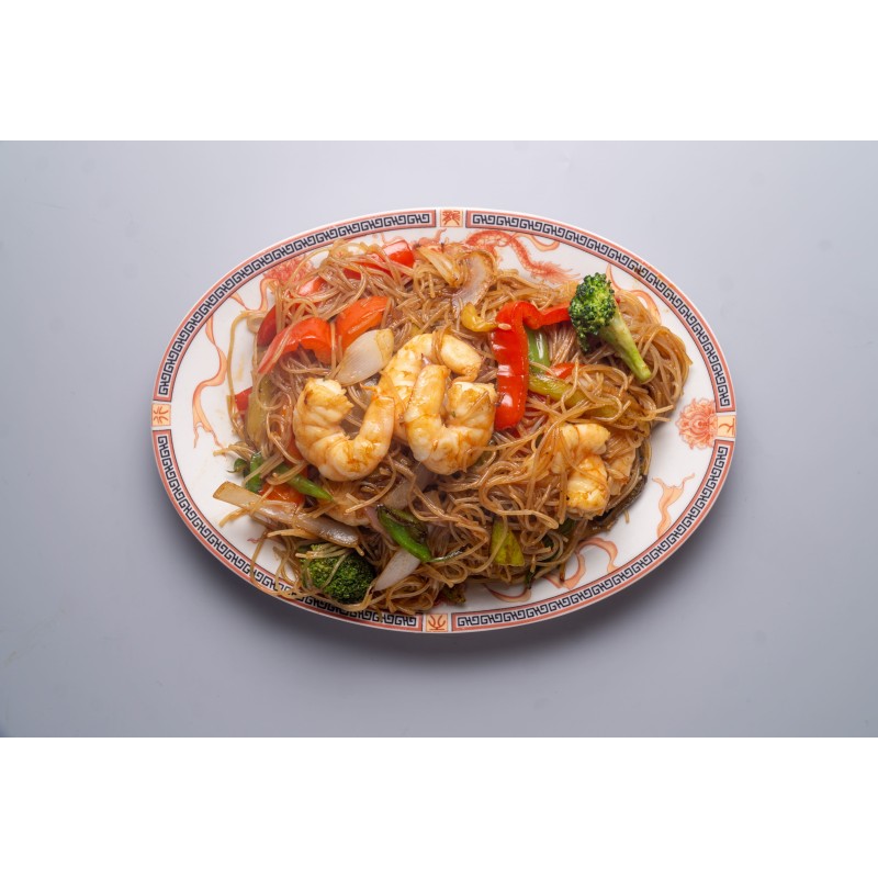 Fideos fritos con gambas. Dragón Oriental Restaurante chino Alcorcón