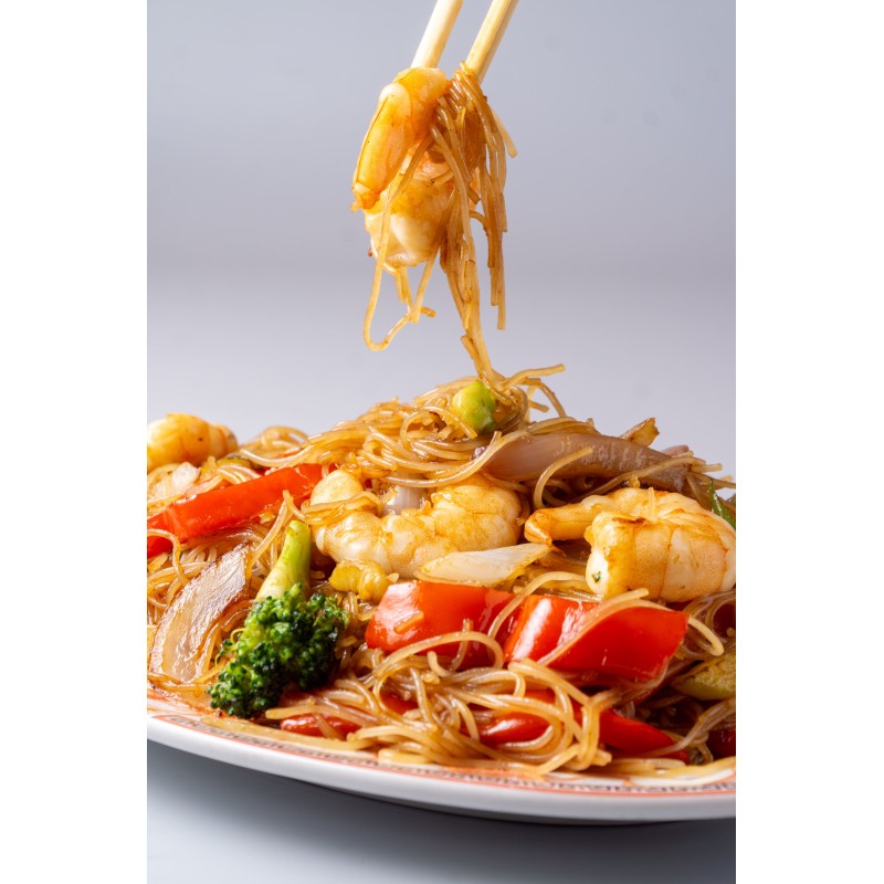 Fideos fritos con gambas. Dragón Oriental Restaurante chino Alcorcón